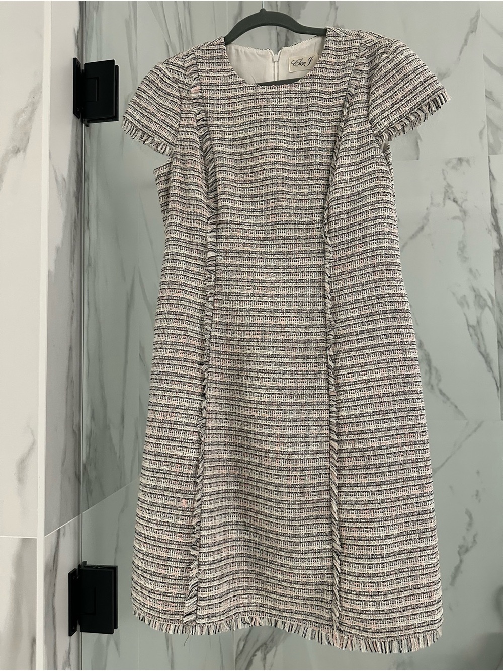 Textured Ivory Tweed Short-Sleeve Dress